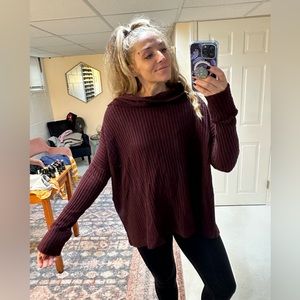 fp beach World Traveler Ribbed Cowl Neck Dolman Split Back Pullover